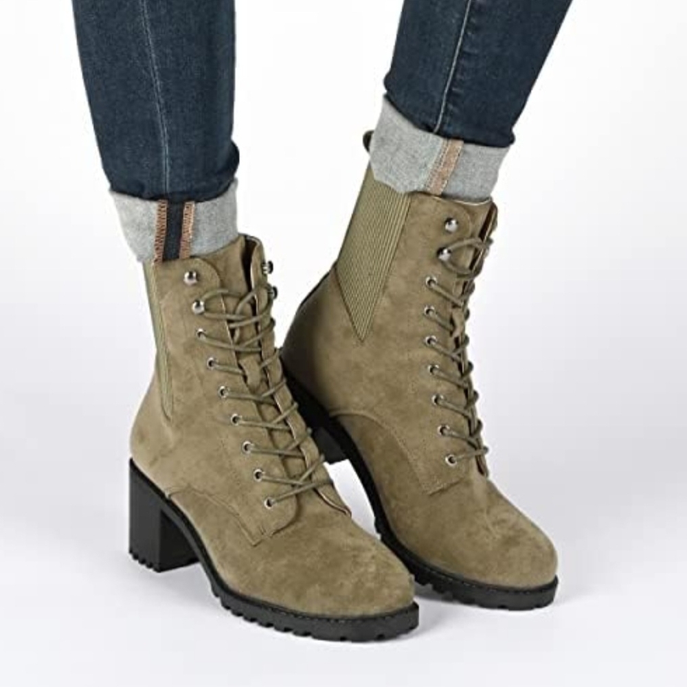 Journee Collection - Green Lace-Up Combat Ankle Boots